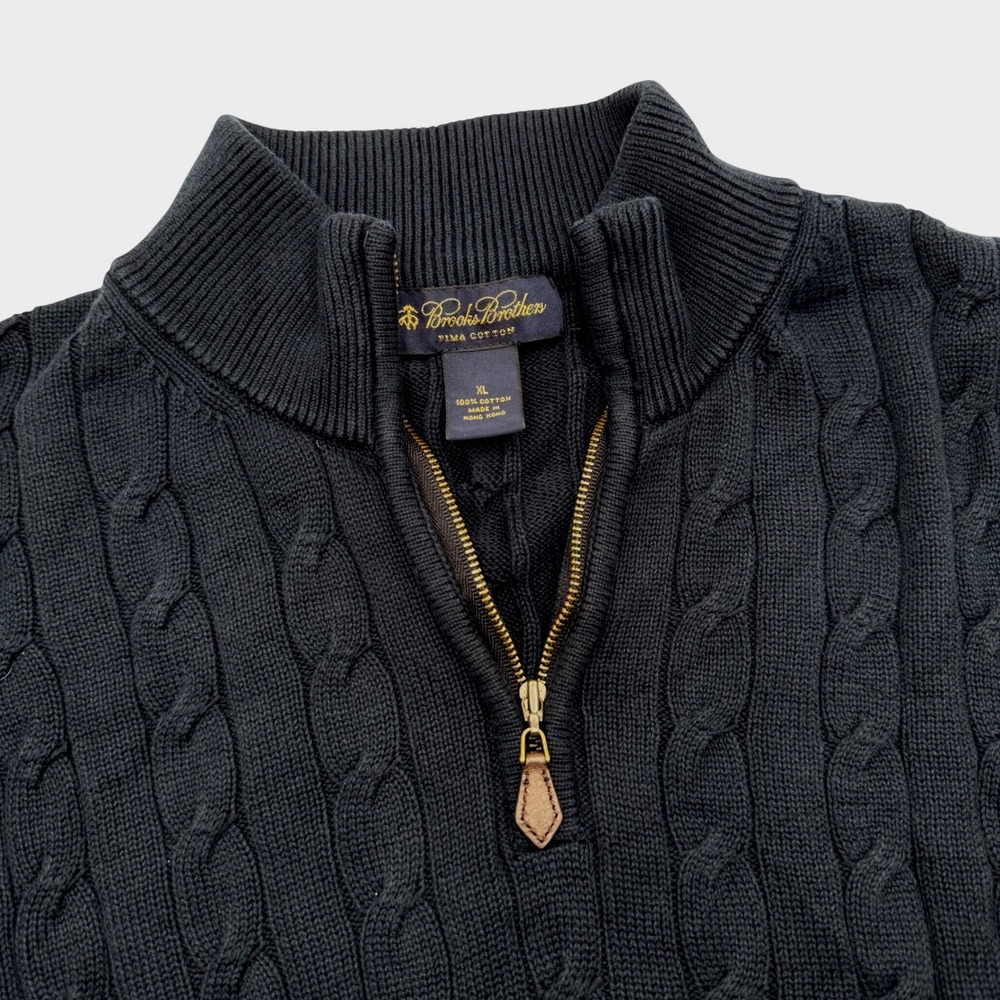 Brooks Brothers Men XL Cable Knit Quarter Zip Sweater Pima Cotton Blue Hong Kong